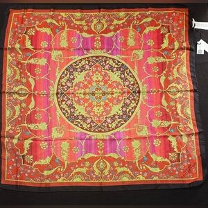 NWT Versace Foulard Carre Gold/Red/Pink Large Silk Scarf New With Tags